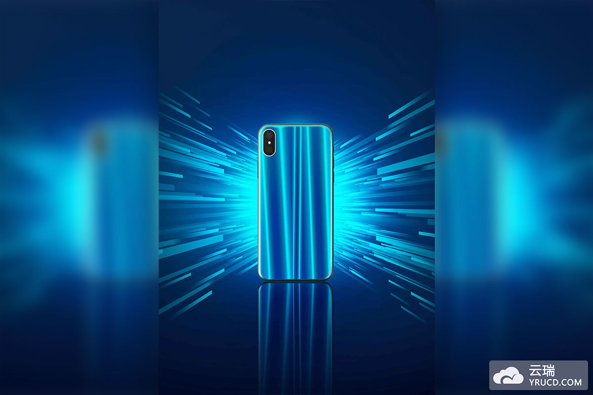 穿梭特效蓝色科技感背景手机品牌推广视觉海报设计