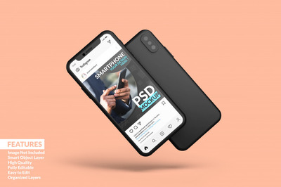 黑色智能手机屏幕展示样机[PSD]