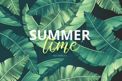 夏季手绘树叶广告背景[PSD]