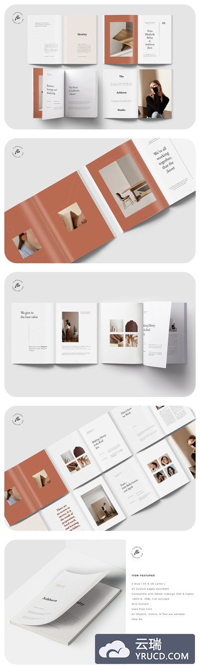 时尚简约的工作室商业计划书画册模板下载（indd）