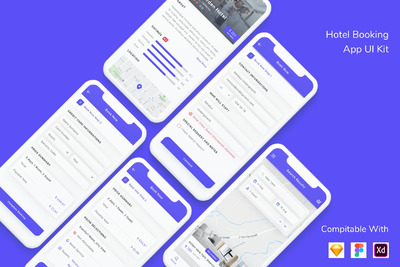 时尚的酒店预订  App UI Kit (FIG,SKETCH,XD)
