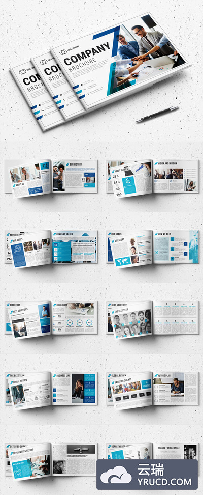 蓝色配色方案公司简介手册设计模板