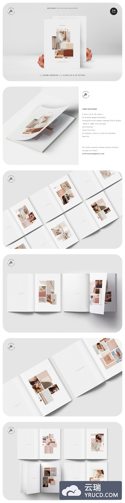 时尚高端简约清新优雅品牌手册画册宣传册杂志书籍装帧设计模板-indd