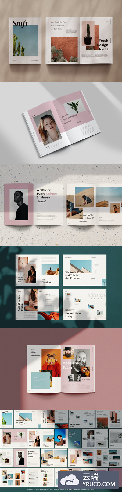 时尚高端简约优雅垂直画册风格的powerpoint幻灯片演示模板（pptx）