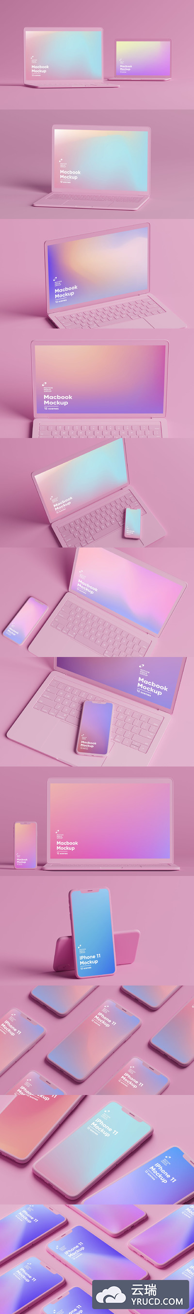 粉色IPhone和MacBook抽象样机下载（PSD）