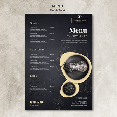 穆迪食品餐厅的菜单概念模板[PSD]