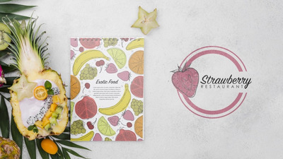 新鲜的菠萝水果餐厅品牌样机[PSD]