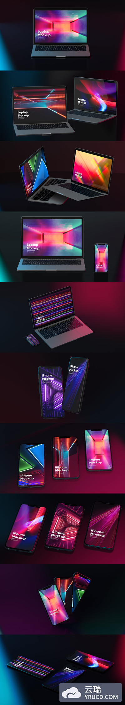 黑色霓虹灯iPhone和MacBook样机（PSD）