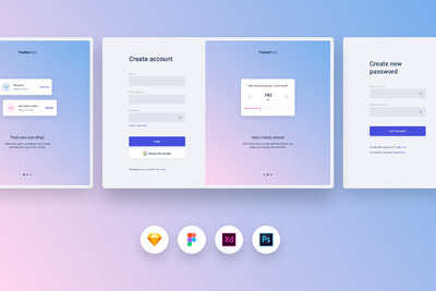 时尚的注册登录界面 UI & UX KIT下载（FIG,PSD,SKETCH,XD）