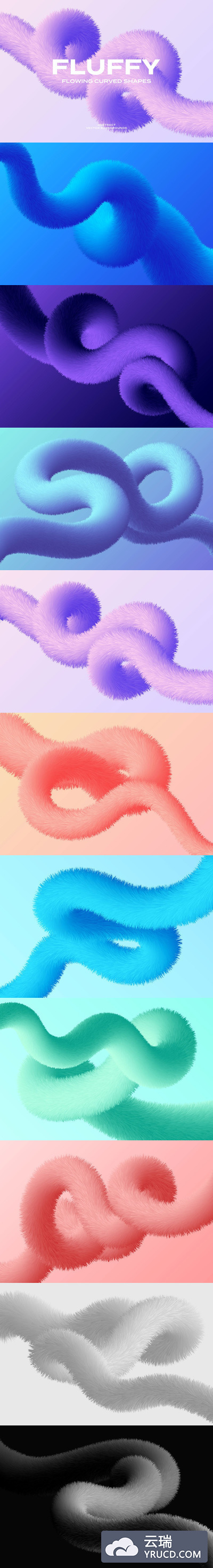 时尚高端简约清新抽象的蓬松羽毛弯曲矢量背景底纹纹理集合-AI，EPS，JPG，PNG