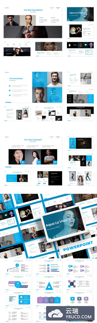 时尚高端简约清新蓝色配色的高品质powerpoint幻灯片演示模板（pptx）