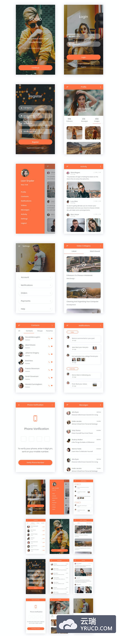社交媒体功能的移动 App UI Kit（AI,PSD,FIG,SKETCH,XD）
