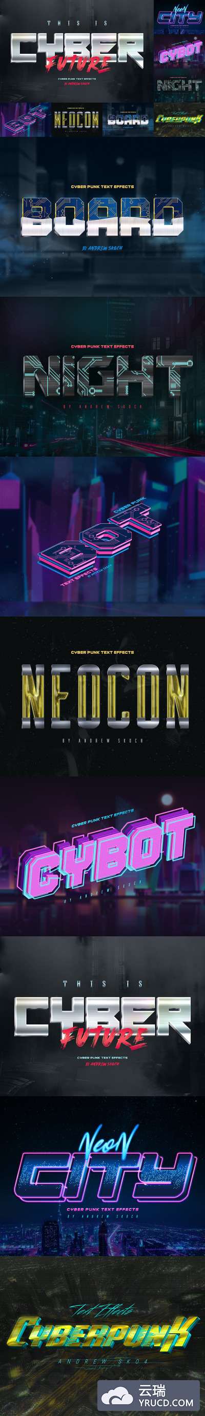 逼真质感的高品质街头涂鸦赛博朋克效果3D立体文字图层样式大集合