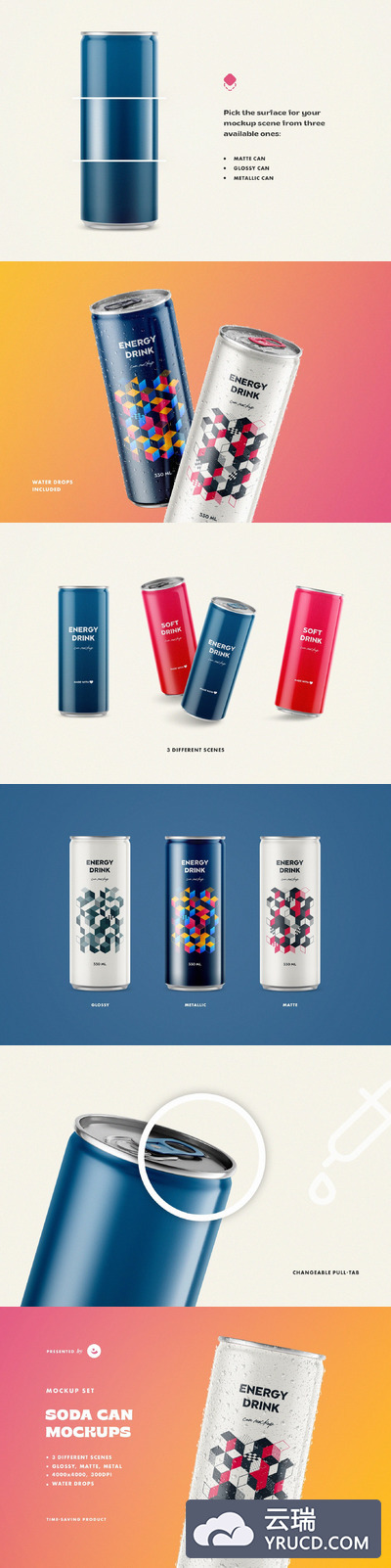 瘦版的苏打水易拉罐饮料包装样机（PSD）