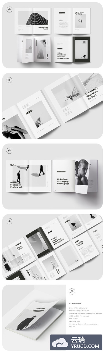 青年BW摄影作品集画册杂志模板（INDD）