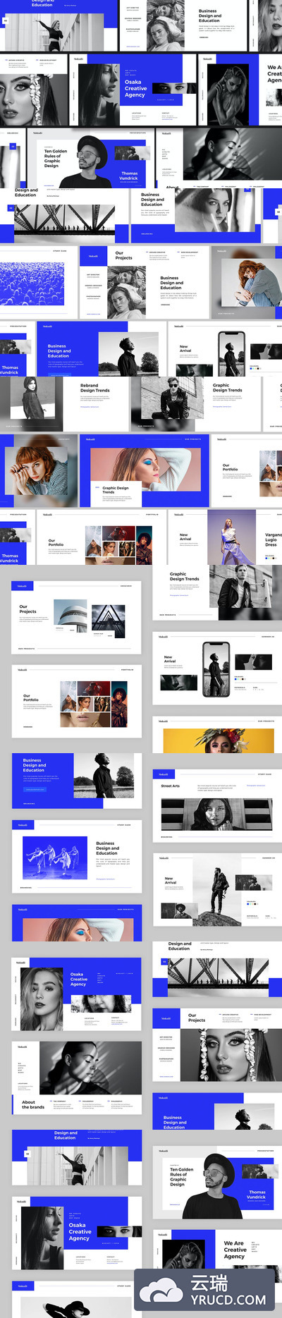 时尚高端专业的高品质蓝色配色powerpoint&keynote幻灯片演示模板（pptx/key）