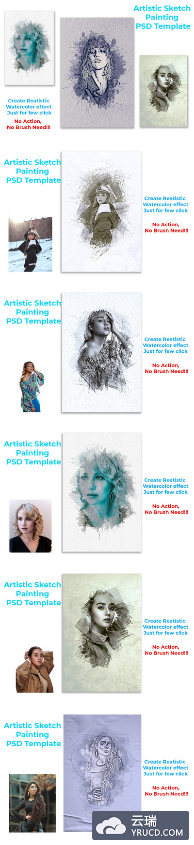 艺术素描绘画效果psd模板