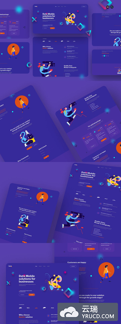 时尚好用的专业数据库服务登录页面banner着落页设计模板-XD，PSD