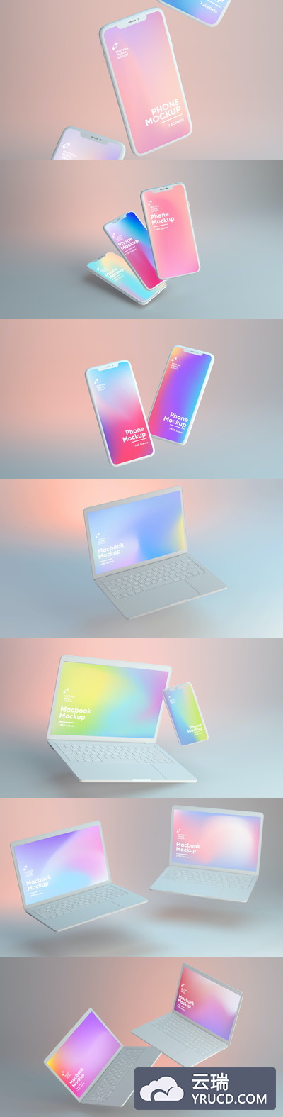 7款优雅的白色iPhone和MacBook模型样机（PSD）