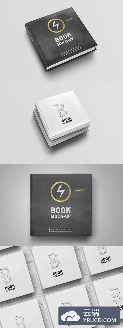 方形精装书封面多角度设计样机（PSD）