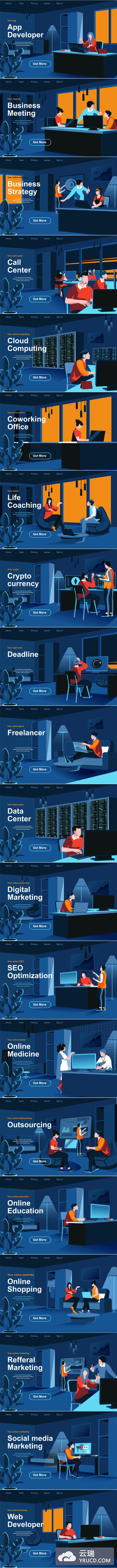 时尚个性的高品质高端配色banner插画着陆页海报设计模板集合-AI, EPS, JPG, PNG, PDF, SVG