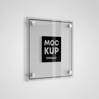 方形玻璃logo展示样机[PSD]