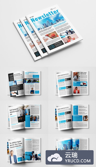 蓝色主题商业新闻杂志排版布局设计模板