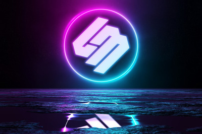 粉红色和蓝色反光霓虹灯标志样机[PSD]