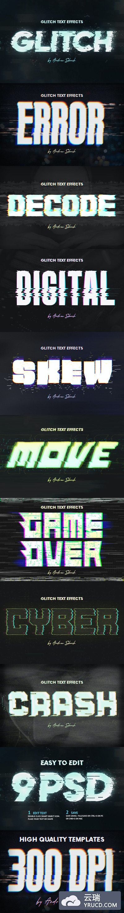 故障文本或徽标效果特效字体图层样式(PSD)