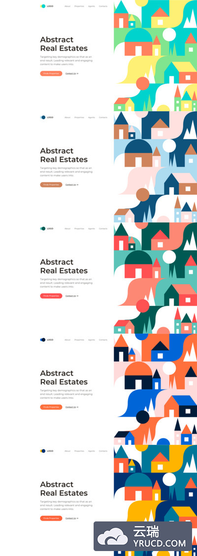抽象形状房地产着陆页UI(FIG,SKETCH,AI,EPS,SVG,JPG,PNG)