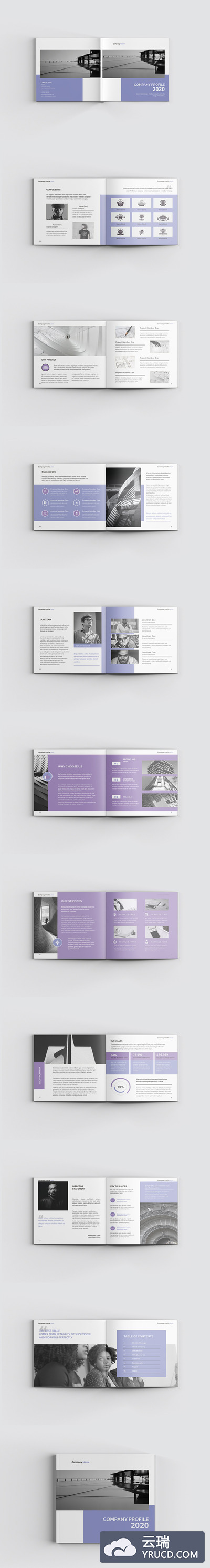 紫色配色方案公司简介手册设计模板