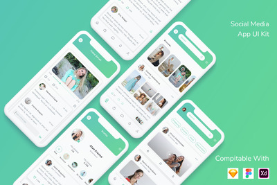 社交媒体 App UI Kit（FIG,SKETCH,XD）