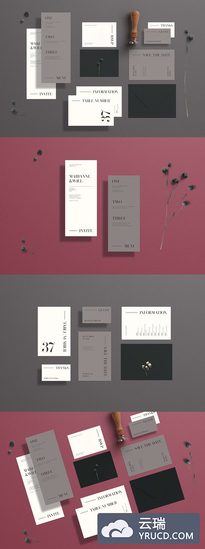 Marianne 高端的婚礼平面物料设计模板for-InDesign（INDD）