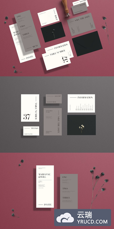 高端的婚礼平面物料设计模板for-InDesign（INDD）