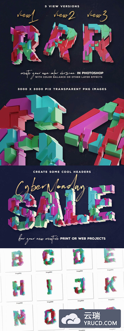 几何零件-3D字体（PNG）