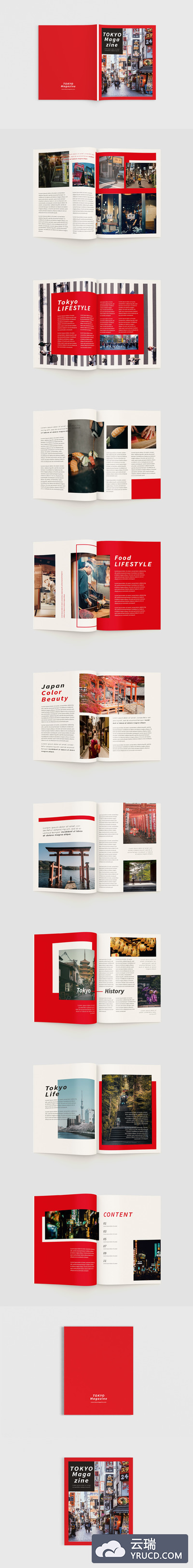 红色主题亚洲旅游杂志画册设计模板