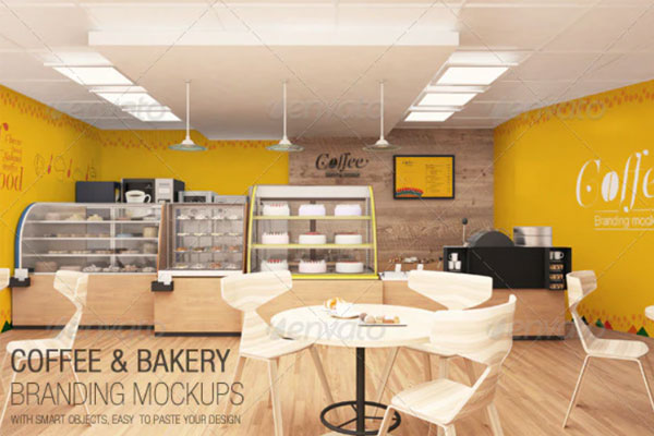 复古逼真的咖啡和烘焙面包店品牌样机套件