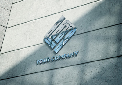 建筑楼上的反射金属标志样机[PSD]