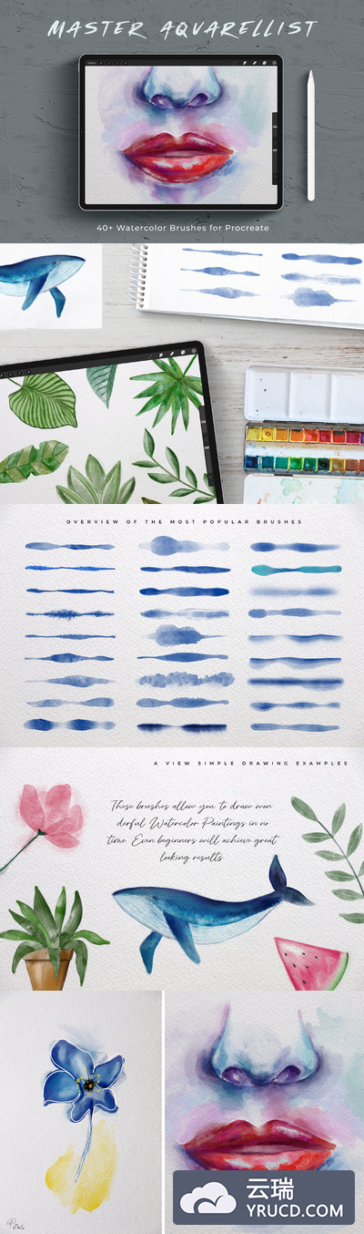 适用于iPad的水彩纹理Procreate笔刷素材