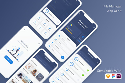 文件管理器应用程序APP UI KITS-sketch，Figma，XD