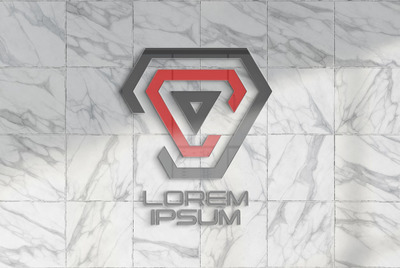 大理石办公室墙上的标志模型[PSD]