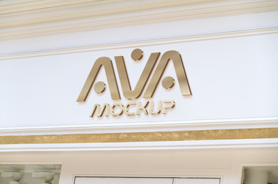 商店店面金色logo效果图样机[PSD]