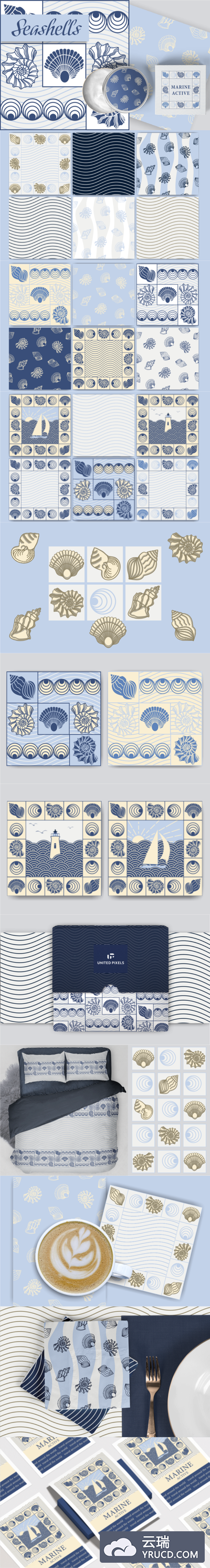 蓝色贝壳装饰设计元素矢量插画素材