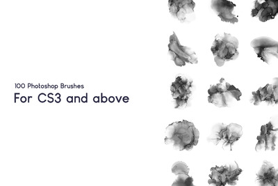 100支水彩水墨水Photoshop画笔毛笔笔刷下载（Abr）