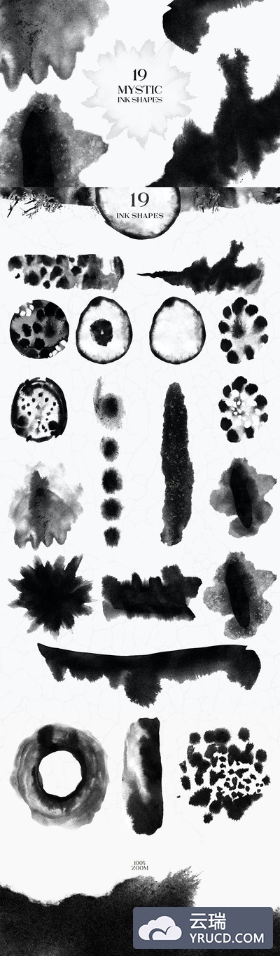 19种神秘的中国风水墨毛笔字墨水形状背景底纹纹理集合