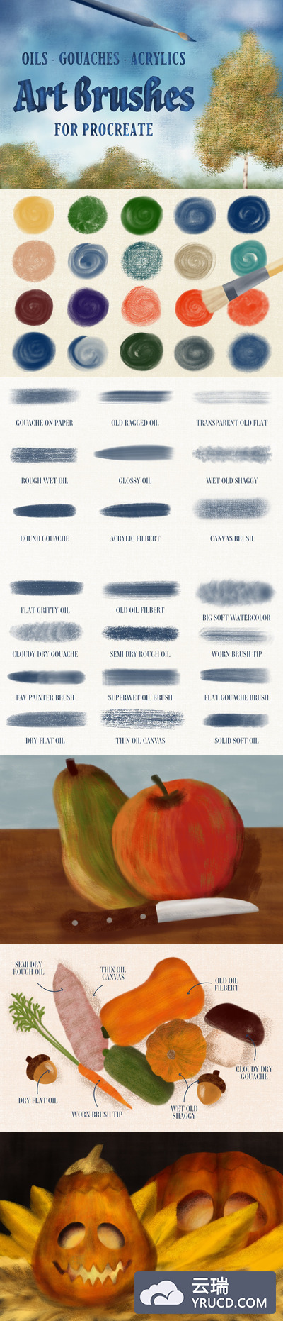 21种专业的美术绘画Procreate笔刷