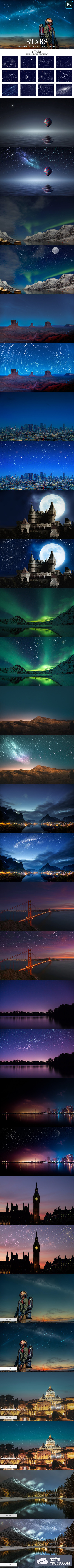 35个夜空星空星星&月亮照片背景叠层素材