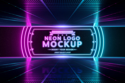 粉红色和蓝色霓虹灯logo样机[PSD]