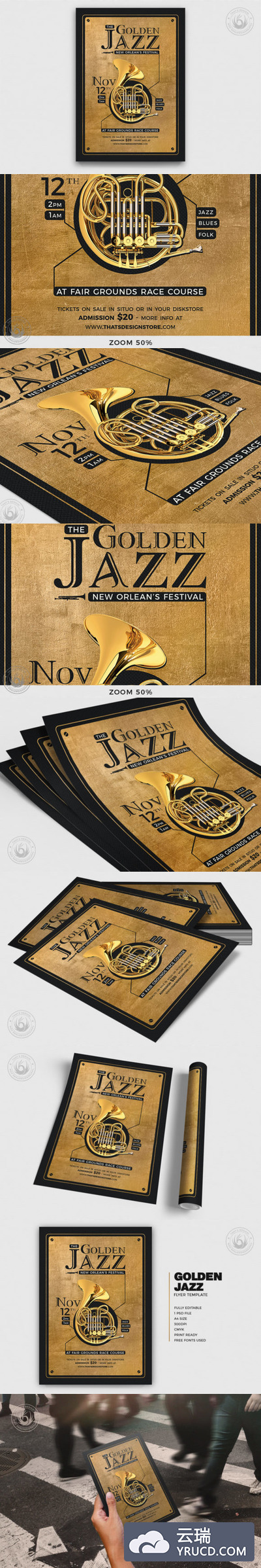 金色爵士音乐活动传单模板