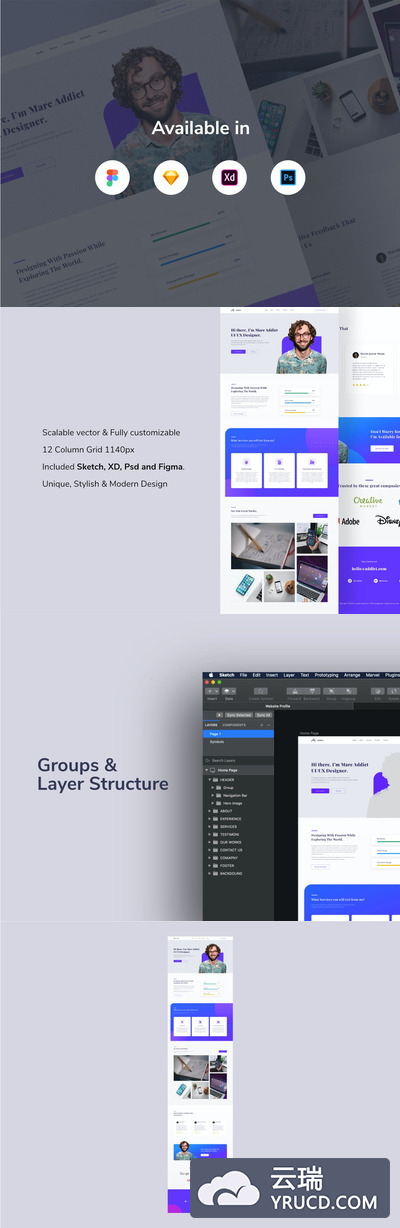 时尚的企业服务网站模板（FIG,SKETCH,PSD,XD）